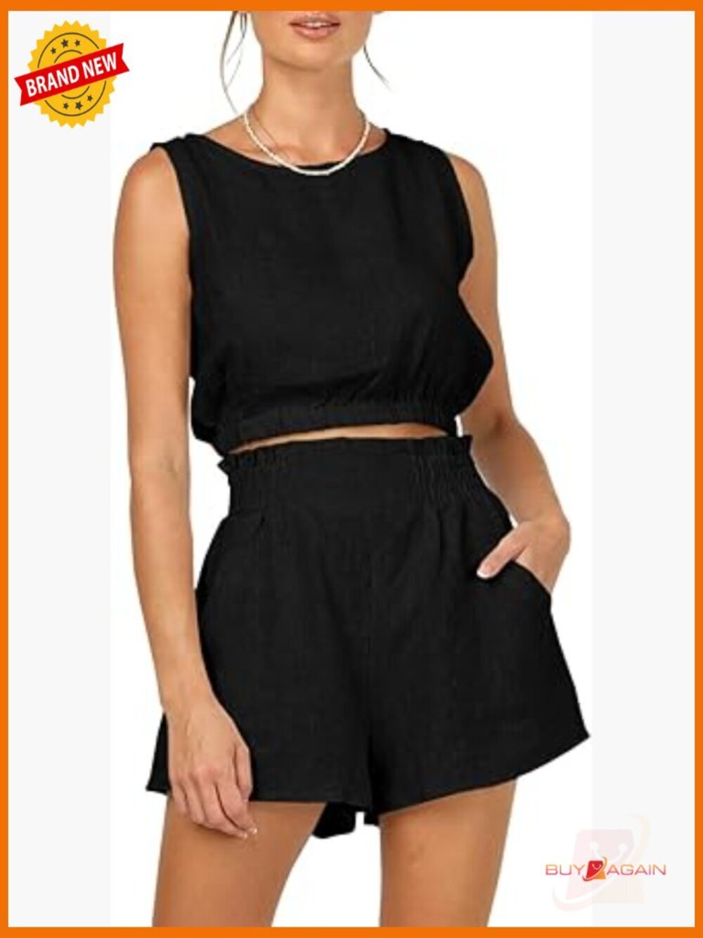Sleeveless Crop Tank & High Waist Shorts Set Loose Fit 2 Piece Summer Outfit